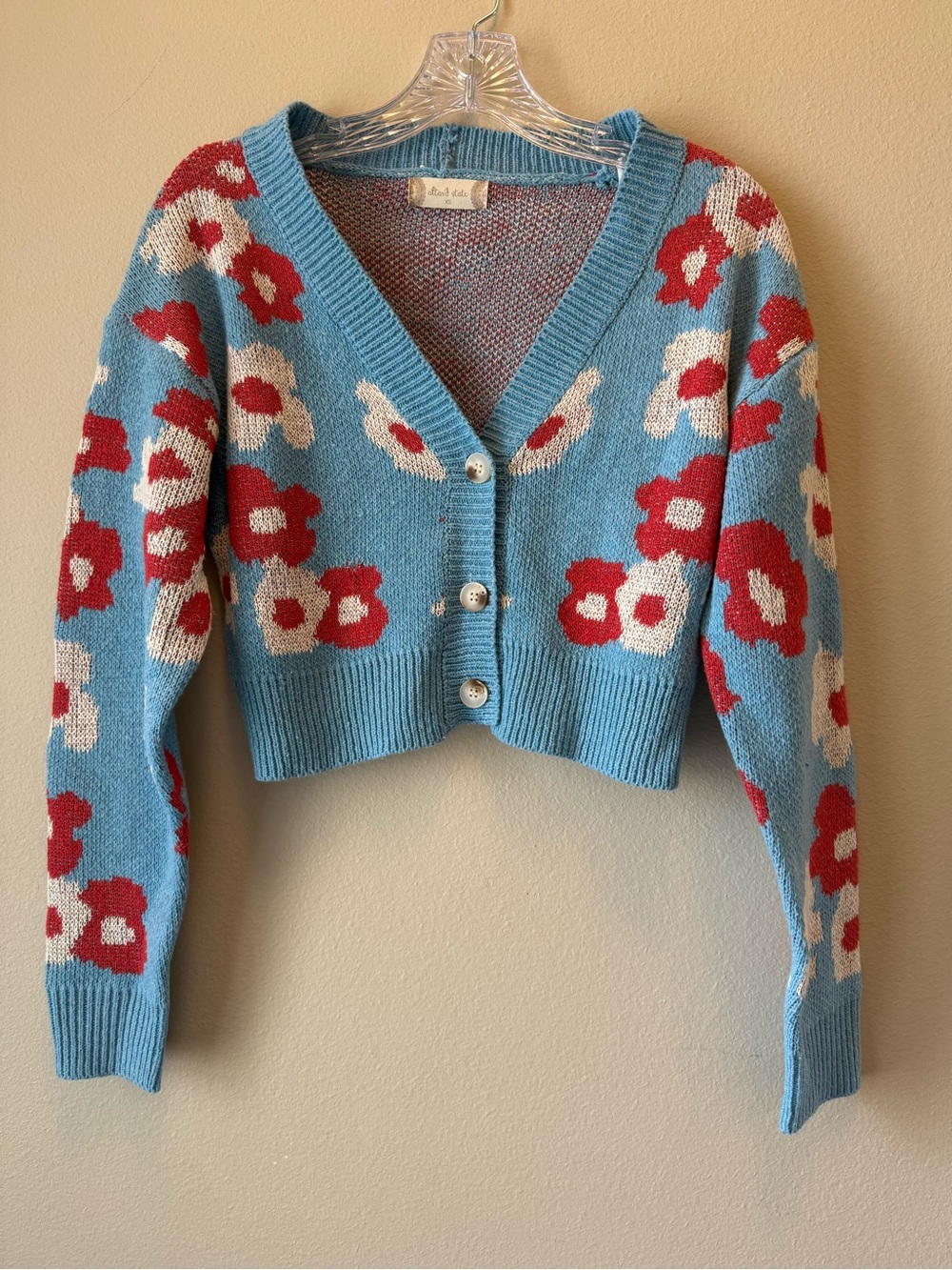 Altar’d State Blue Floral V-Neck Cropped Cardigan Sweater Y2K Style Size XSmall